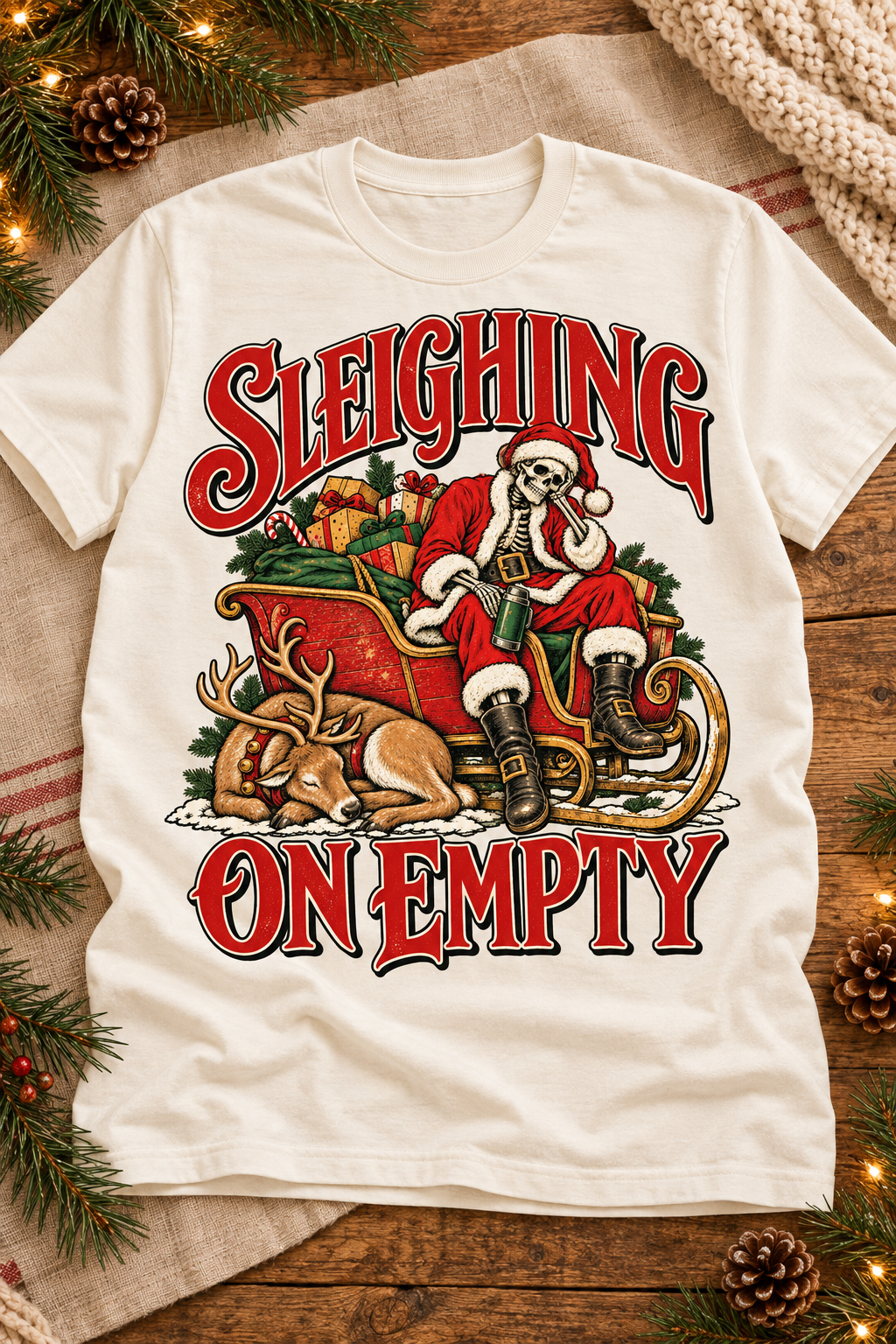 Sleighing on Empty on a warm Off White G5000 T-shirt in the original seasonal styling.