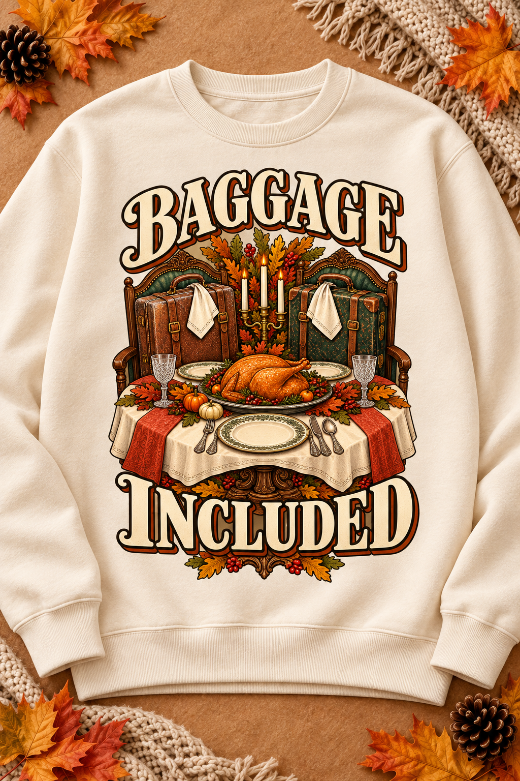 Baggage Included on a warm cream Pigment Ivory sweatshirt in the original seasonal styling.